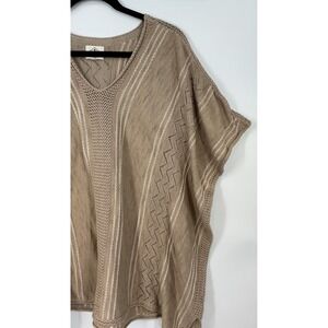St John's Bay Crochet Knit Open Front Poncho Cardigan Tan Neutral Boho Coastal